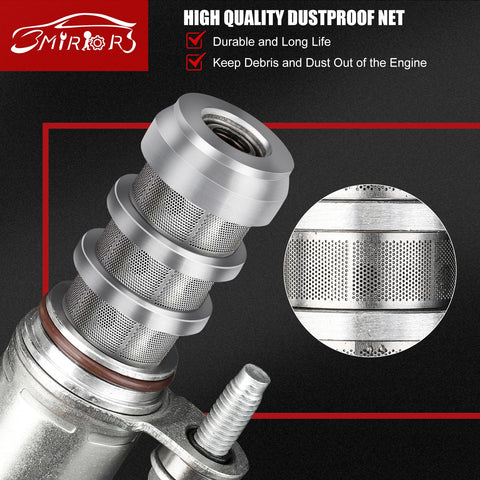 Camshaft Position Actuator Solenoid Valve Kit For GM Cars 2.0L 2.2L 2.4L Engines Fits Chevy Malibu Equinox Cobalt HHR Pontiac G6 Terrain Saturn Aura Buick Verano And More Replaces 12655420 12655421 VVT Intake Exhaust showing dustproof net design