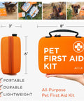 Orange Pet First Aid Kit For Cars And Travel With Digital Thermometer Muzzle And Mini First Aid Pouch Vet Endorsed.