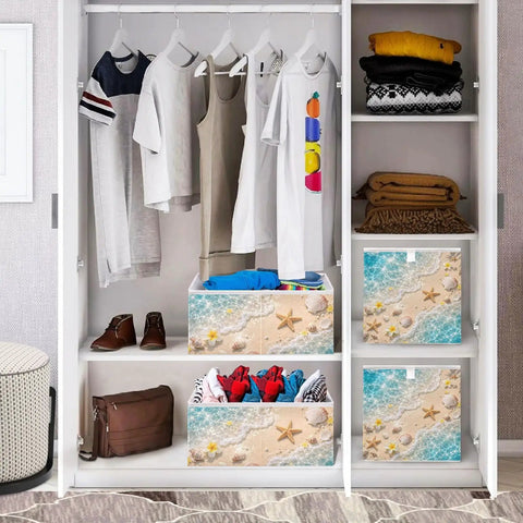 Kjdsxld Fabric Storage Bin Collapsible With Handles For Organization A457 in closet holding clothes, 11 inch size with waterproof lining.