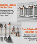 Image of 16 Pack Garage Hooks Set Durable Wall Mount Storage System with heavy-duty industrial hangers for tools and ladders.