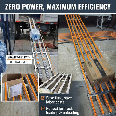 Heavy Duty Commercial Slide Conveyor 330 Lb Capacity Stainless Steel Roller Track Tool Free for Warehouses