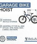 Ceiling Bike Hoist With No Slip Heavy Duty Garage Pulley Lift System For Road MTB Fat Tire And Ebike Storage Space Saving Adjustable Straps For All Bikes Overhead Bicycle Hanger Fits Ceilings Up To 14 Feet with bike hanging