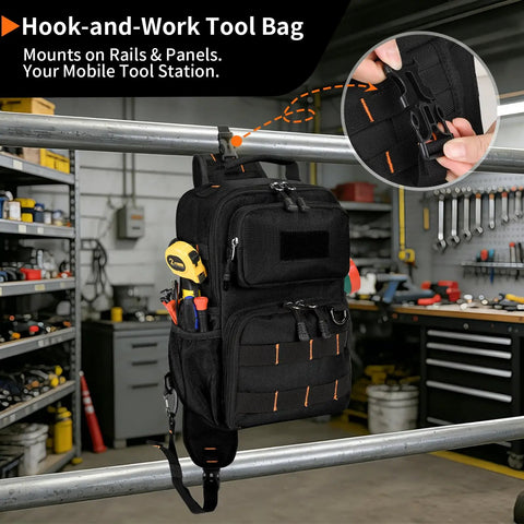 Kickass Heavy Duty Tool Chest Bag For Electricians And Hvacs Fits 21 Volt Drills Plus Multimeters In Tight Crawlspace Ladder Sites With Secure Three Point Harness