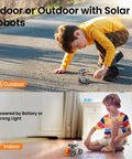Solar Building Robot Kit 15 In 1 For Kids Ages 8 To 13 A Hands On STEM Gift That Feels Like Cool Tech Learn Solar Power Robotics Engineering And Introductory Coding With This Screen Free Build Kit. Boy playing with a small solar robot outdoors and indoors.