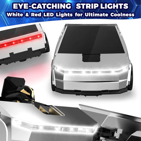RC Transforming Cyber Pickup Truck And Robot Toy For Kids with white and red LED lights, front view and details shown.