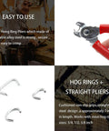 Heavy Duty Hog Ring Kit With Pro Pliers, 270 Rings In 3 Sizes, Galvanized Steel, product showcase with pliers and rings