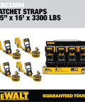 Beefed-Up Mid-Weight Ratchet Tie Down Straps 1.5 Inch By 16 Foot 3300 Pound Break Strength 4 Pack with open handle and steel hardware