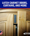 Cabinet with installed Ceramic Channel Magnets With Adhesive Backing, Rock-Solid 22 Lb Pull Each, Nickel-Plated Base, 8 Pack