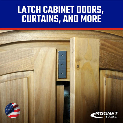 Installed ceramic channel magnets with adhesive backing, rock-solid 22 lb pull each, used to latch cabinet doors.