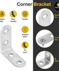Heavy Duty Stainless Steel L Brackets 40x40x16mm Set Of 20 With Screws showcasing corner bracket features and details.