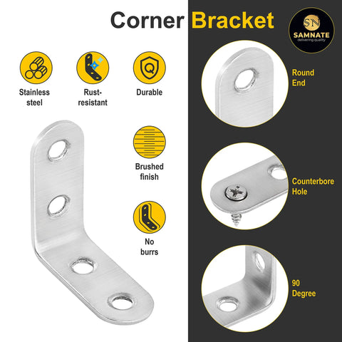 Heavy Duty Stainless Steel L Brackets 40x40x16mm Set Of 20 With Screws overview with close-up details