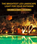 Warm White Outdoor Landscape Spotlight 12W 3000K IP65 Waterproof Garden Lighting illuminating trees beside a pool.