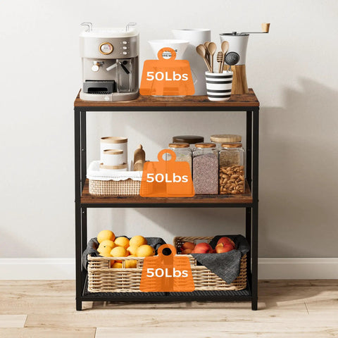 Built Tough Kitchen Island With Three Deep Storage Shelves And Reinforced Metal Frame, featuring kitchen items and organized food.