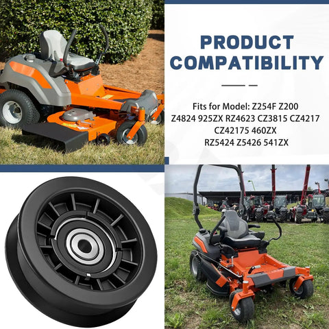 Lawn mower showcasing Heavy Duty Drive Belt And Idler Pulley Kit Replacement For Lawn Mowers Fits Z254F Z200 models.
