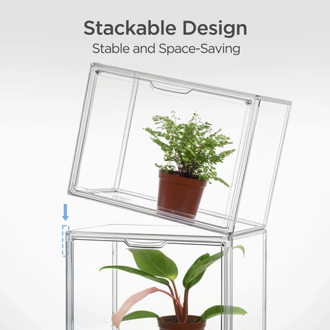 Tiny Indoor Greenhouse For Small Plants Clear Stackable Tabletop Garden House With Magnetic Waterproof Door Portable Germination Starter And Display Case Space Saving Design 14.1x8.6x10.6 Inch