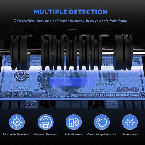 Fast Cash Counter Machine With Value Count And 4 Inch LED Display, UV IR MG MT DD Counterfeit Detection in action