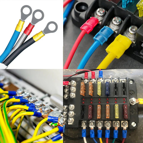 200 Pcs Insulated Ring Terminals Assortment Set with 12 Sizes M3 M4 M5 M6 22-16 AWG connections on automotive wiring