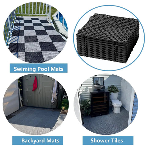 Interlocking Drainage Floor Tiles 12x12 Inch Pack Of 12 Non Slip Mats With Drainage Holes For Shower Pool Deck Wet Areas