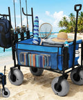 Heavy Duty Beach Fishing Cart For Sand With 9 Inch All Terrain Wheels Foldable Collapsible Wagon With Rod Holders and Side Pockets