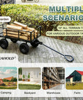 Beefy Heavy Duty Garden Wagon Cart With 880 Lb Capacity And All Terrain Solid Wheels carrying firewood on wooden deck