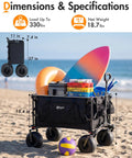 All-Terrain Beach Wagon with 9-Inch Inflatable Balloon Wheels, 330 Lb Capacity, filled with beach gear on sand