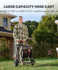 Heavy Duty Garden Hose Reel Cart With Wheels, All Weather Metal Frame, 200 Feet Of One Half Inch Hose Capacity Outdoors