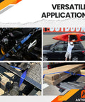 Super Sweet Retractable Ratchet Straps 1 Inch By 12 Feet 4pk securing a kayak, ATV, and boxes during transport.