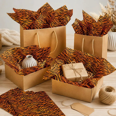 Totally Boss Tiger Print Tissue Paper Set With 50 Sheets, Animal Pattern Gift Wrap in 19.7x13.8 Inch size in gift bags and boxes