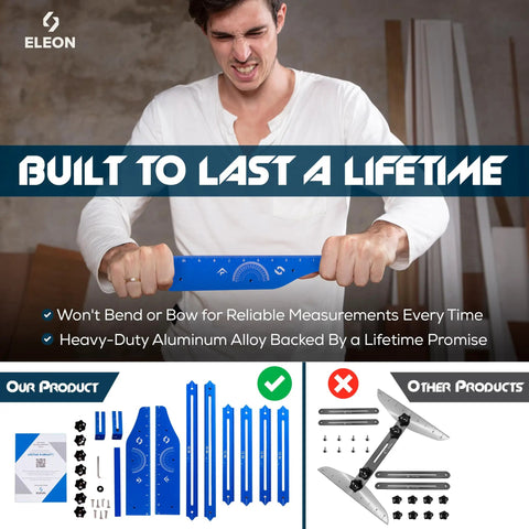 Rock Solid Extra Large Stair Tread Template Tool 63 Inch Aluminum Measuring Jig held by a man demonstrating durability.