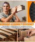 Man using Budget-Friendly Biscuit Joiner Kit With 100-Piece Durable Plastic Joining Biscuits And Self Clamping Plates for woodworking.