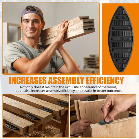 Man using Budget-Friendly Biscuit Joiner Kit With 100-Piece Durable Plastic Joining Biscuits And Self Clamping Plates for woodworking.