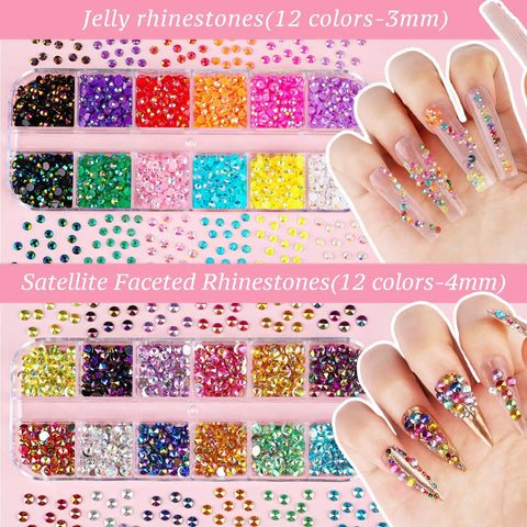 Glam Up Your Nails With This All In One Nail Art Kit Featuring Colorful Rhinestones in 12 colors and long nail designs