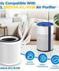 Three In One Replacement Filter For TCL Breeva A1 And A1W Air Purifiers beside air purifier in living room setting