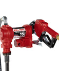 Heavy Duty Cast Iron Fuel Transfer Pump With Automatic Nozzle And Discharge Hose, 15 Gallons Per Minute 115 Volt Motor, Built Like A Tank For Gas Diesel And Kerosene, red motor and nozzle.