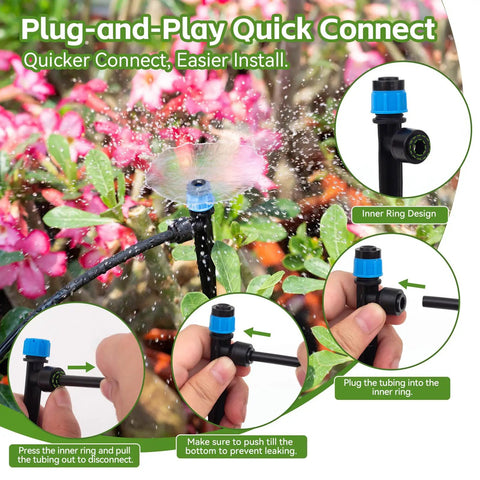 Plug-and-play quick connect of All In One 240 Foot Drip Irrigation Kit With Quick Connects For Raised Beds And Greenhouses
