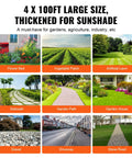 Heavy Duty 4x100 Ft Woven Weed Barrier Landscape Fabric for various outdoor uses including gardens and driveways shown.
