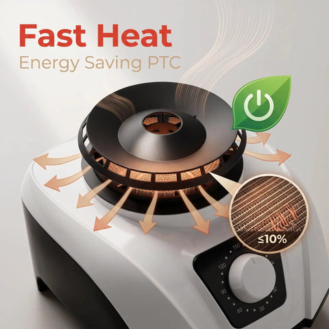 Close-up of On The Go 1200W Portable Clothes Dryer heating element with fast heat ceramic PTC and energy-saving features.