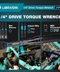Bike Torque Wrench One Quarter Inch Drive Five To Twenty Five Newton Meters Micro Click Set displayed with bicycles and sockets