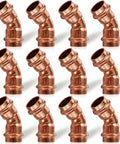 Zero Lead 3/4 Inch Copper Press Fittings Set, 12 Pieces, 45 Degree Elbow Couplings For Copper Pipe, 7/8 Inch OD, front view.