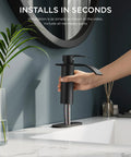 Person installing Waterfall Matte Black Bathroom Faucet DIY Friendly 1 Or 3 Hole Install With Deck Plate, Single Handle Vanity Sink Faucet