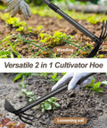 Image of a 45 Inch Long Handle Garden Hoe 2 In 1 Cultivator for weeding and loosening soil in home gardens.