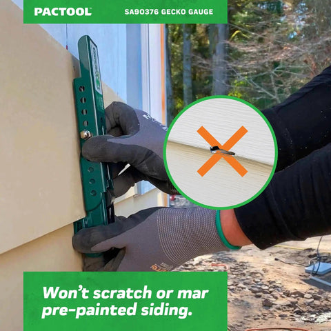Person using Gecko Gauge Clamp For 7/16 Inch Thick Composite Siding 2 Pack Exterior Mounting Siding Tool Ideal For One Person Installation