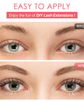 Before and after using Latex Free Lash Glue For Sensitive Eyes With Lash Bond And Seal Kit for flawless long lasting lash extensions.
