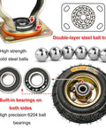 Heavy Duty Industrial Caster Wheel Set Of Four Featuring Shock Absorbing Pneumatic Rubber Tires And Tough As Nails Swivel Fixed Plate Brakes For No Fuss Shop Upgrades components with double-layer ball track and bearings.
