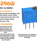 Pro Grade 60Pcs 12 Value 3296W Multiturn Trimmer Potentiometer Kit 100K To 500K for DIY electronics, shown with specs on resistor.