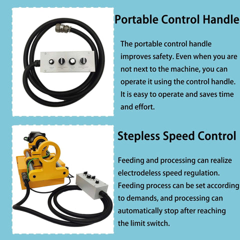 HayWHNKN portable control handle and stepless speed control unit with yellow hydraulic tool and cables.