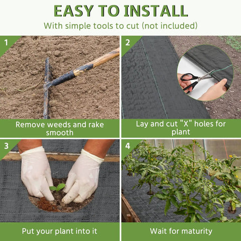 Heavy Duty Weed Barrier Fabric For Gardens And Driveways 3 By 300 Feet Landscape Fabric 3.2 Oz Opaque Polypropylene Ground Cover Blocker Durable Weed Control Garden Bed Cover Commercial Use being installed in a garden
