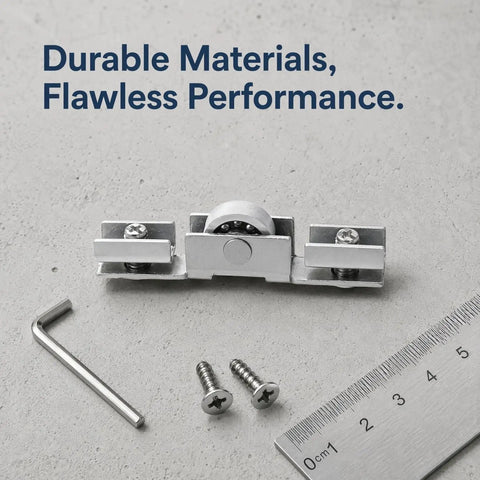 Tough As Nails Sliding Door Rollers Set Of Eight Premium Steel Pulley Wheels For Silky Smooth Glass And Closet Door Glide No Hassle Caster Hardware with screws and ruler