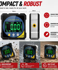 Heavy Duty Digital Angle Finder With Dual Laser And Strong Magnet That Gives Accurate Readings Without Any Guesswork For Woodworking And Diy Projects While You Top Off The Battery On Every Job, shown in compact design and robust features.