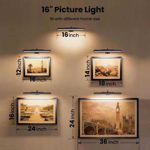 No Fuss Rechargeable Picture Light With Smooth Dimming And High CRI 95 Rating casting crisp even glow on various framed artworks.